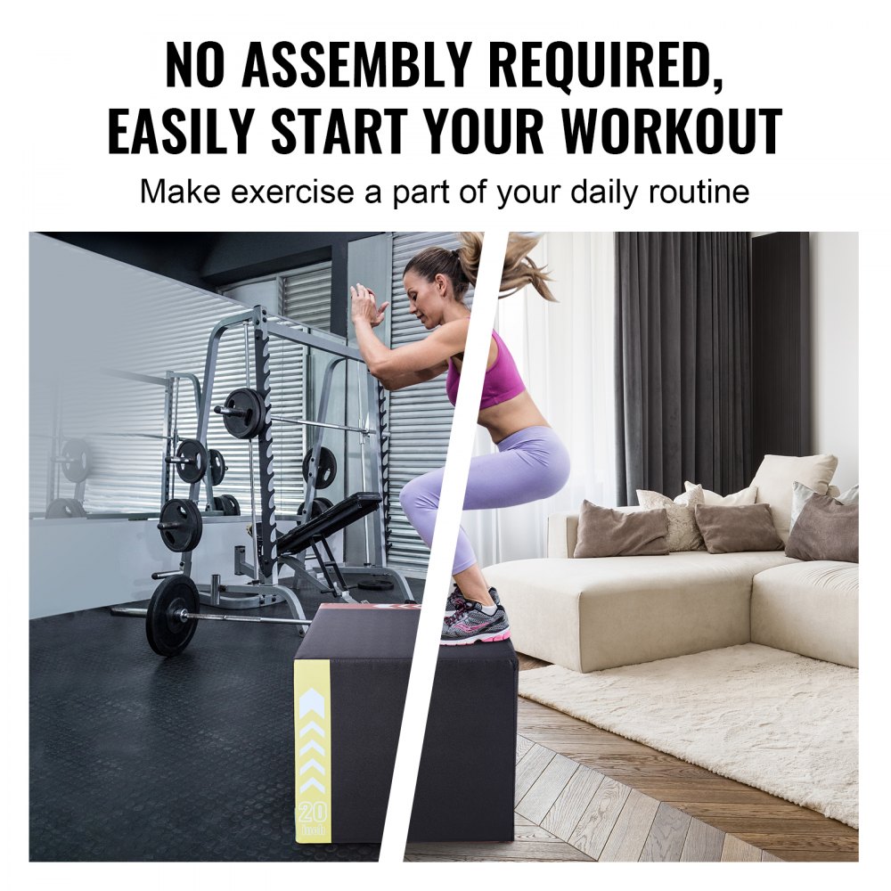 VEVOR Caja Pliométrica 3 Alturas de 50/60/76 cm, Caja de Salto Culturismo Fitness de Espuma Antideslizante Carga de 159 kg para Entrenamiento Pliométrico Flexiones Sentadillas Gimnasio Hogar
