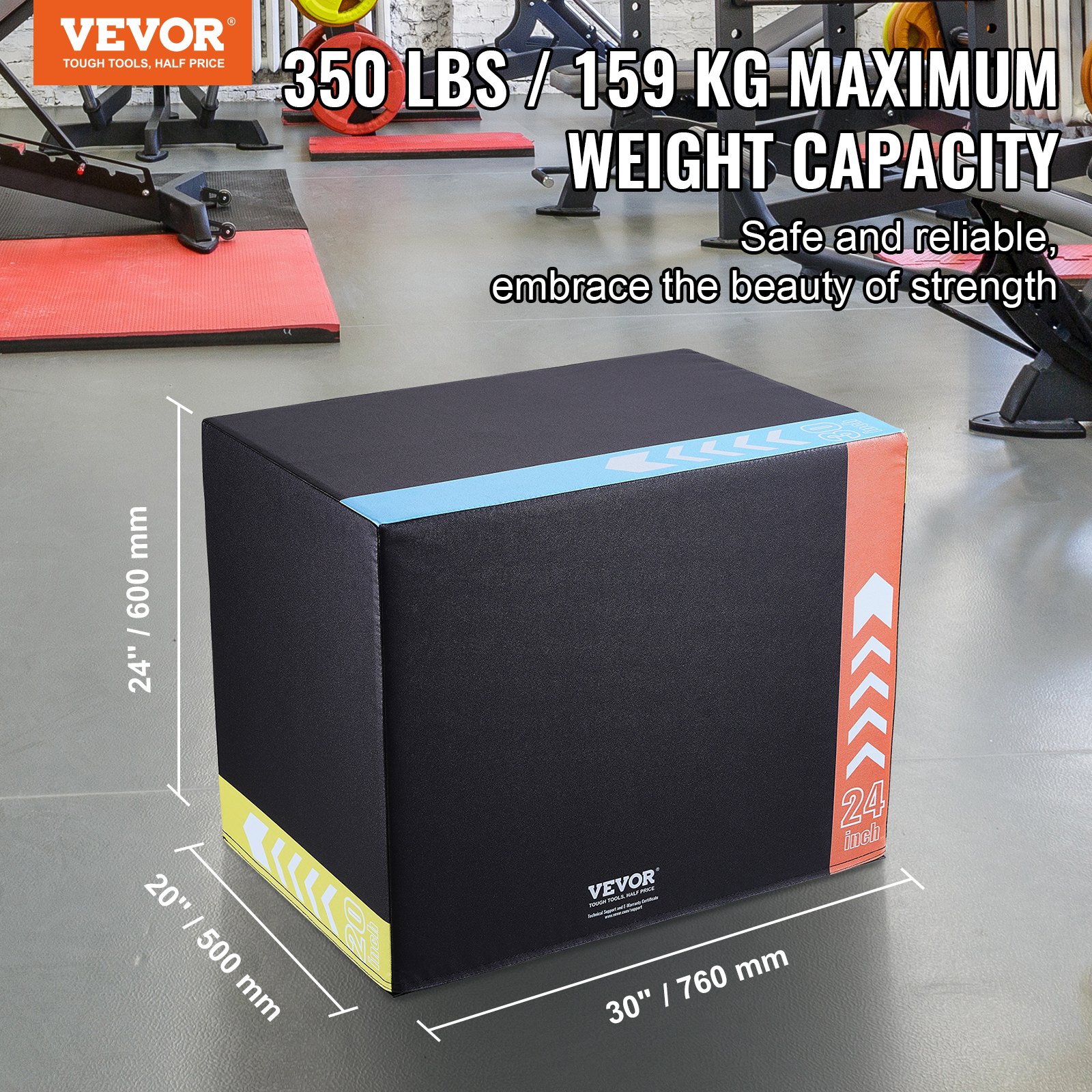 VEVOR Caja Pliométrica 3 Alturas de 50/60/76 cm, Caja de Salto Culturismo Fitness de Espuma Antideslizante Carga de 159 kg para Entrenamiento Pliométrico Flexiones Sentadillas Gimnasio Hogar
