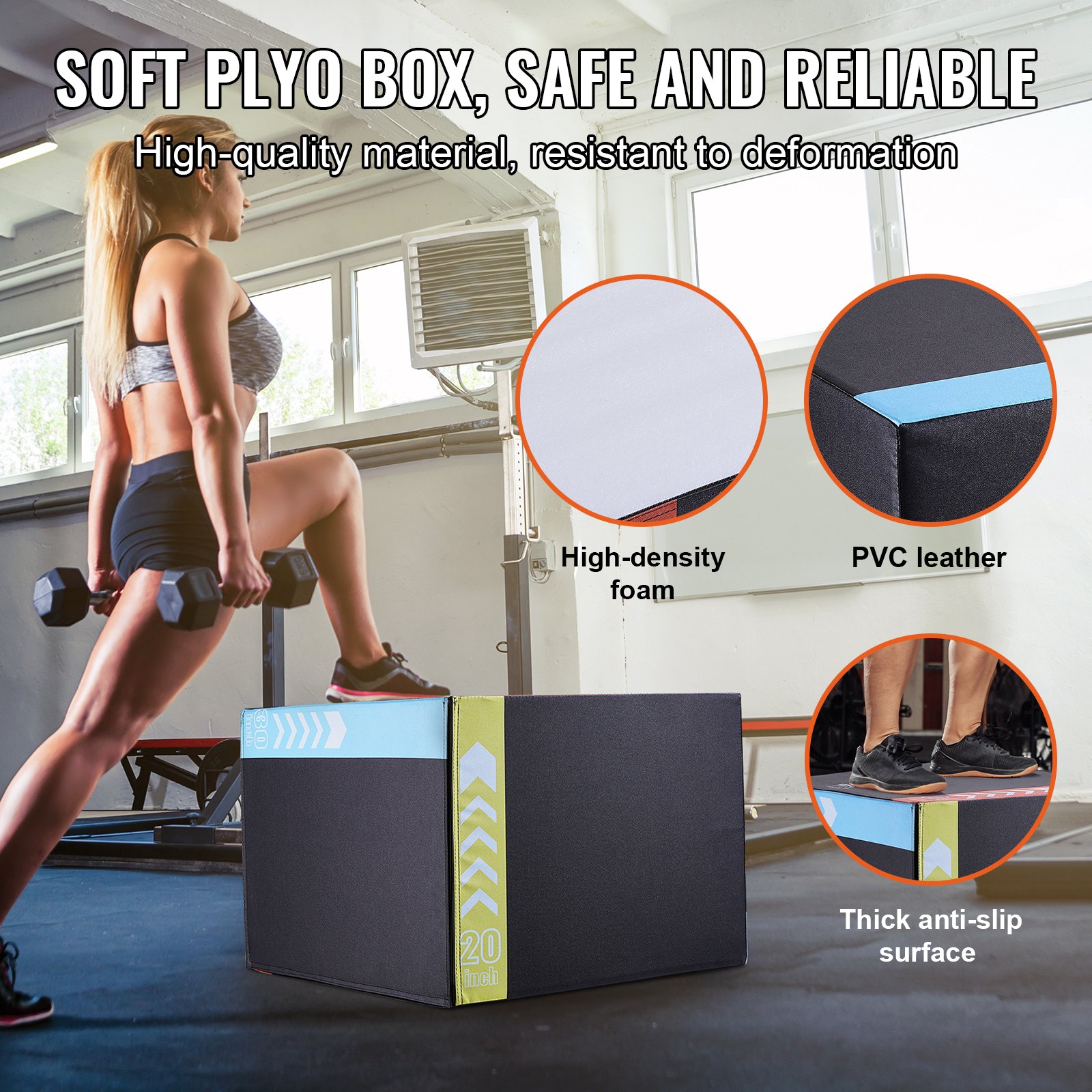 VEVOR Caja Pliométrica 3 Alturas de 50/60/76 cm, Caja de Salto Culturismo Fitness de Espuma Antideslizante Carga de 159 kg para Entrenamiento Pliométrico Flexiones Sentadillas Gimnasio Hogar