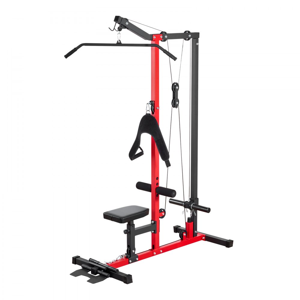 VEVOR Máquina de Polea Dorsal 3 en 1, Máquina Polea Alta y Baja con Barra, Asiento Ajustable en 3 Niveles, Rodillo de Espuma Ajustable en 4 Niveles, Carga de 181 kg para Dorsal, Pecho, Tríceps