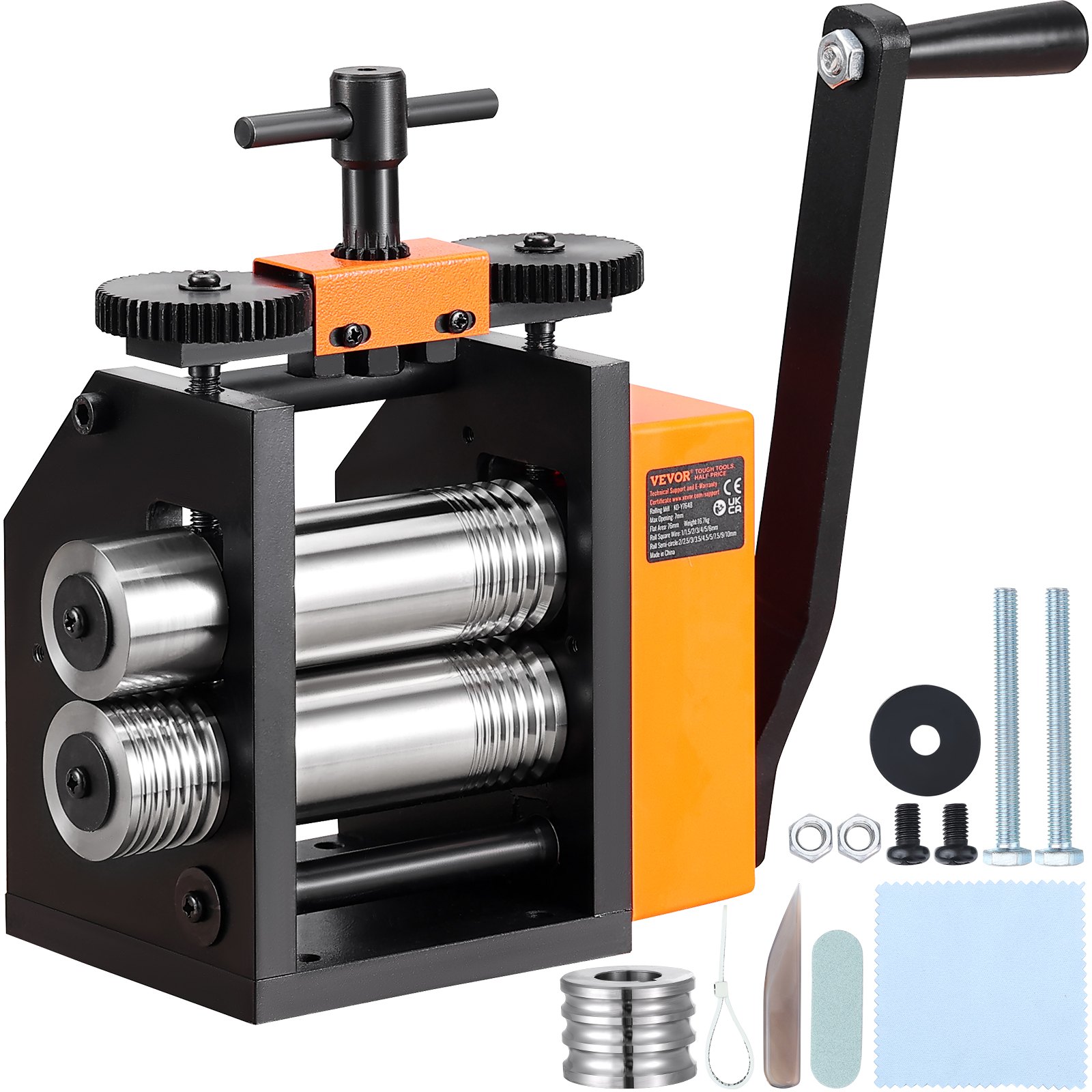VEVOR Laminador de Joyería Ancho 76mm Espesor de Máquina Laminadora de Joyería 0,1-7 mm Relación de Engranaje Ajustable 1:2 para Procesamiento de Joyería Chapa de metal Oro Plata Anillo Pulsera Taller
