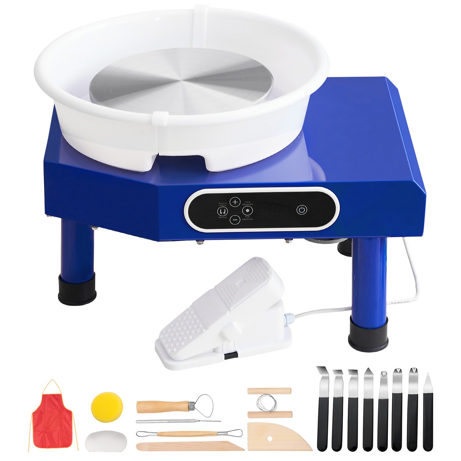 VEVOR Torno de Alfarero Placa de Aluminio 25 cm Rueda de Cerámica Eléctrica, para Manualidades, Velocidad Ajustable 60-300 RPM, Control de Pedal, Depósito Desmontable, Pantalla LCD, Kit de Accesorios