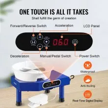 VEVOR Máquina de Rueda de Cerámica Torno Ceramica Eléctrica Diámetro de 25 cm Torno de Alfarero Eléctrico 350 W Máquina de Arcilla de Cerámica 300 rpm