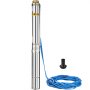 VEVOR Bombas de Agua Sumergible para Pozos de 750 W, Bomba Sumergible con Cable de 20 m, Bomba para Pozos para Riego de Tierra de Cultivo de Ciudades y Uso Doméstico, Altura de Entrega Máxima 69 m