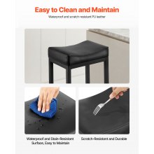 VEVOR Taburetes de Bar Rectangular de Piel Sintética, con Asiento Acolchado y Patas de Metal, Capacidad Carga 136,1 kg, para Comedor, Bar, Mostrador, Cafetería, Negro, 450 x 340 x 645 mm, 2 uds