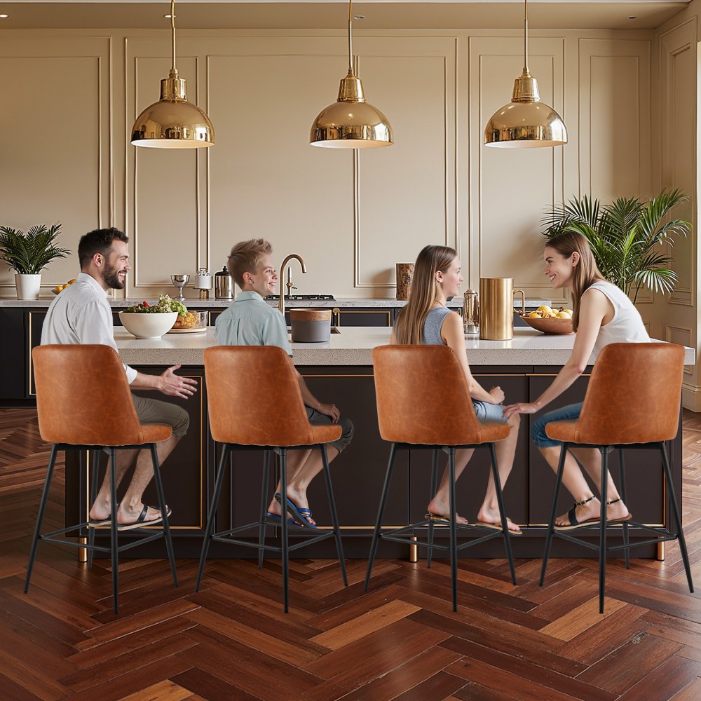 VEVOR Bar Stool Set of 4, 68cm Counter Height Stools, Modern PU Leather Counter Barstool with Backrest, Metal Legs, Easy Assembly Armless Bar Chair, Island Barstool for Kitchen, Dining Room, Brown