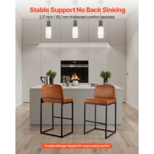 VEVOR Taburetes de Bar, Silla de Cocina de Piel Sintética con Respaldo y Estructura de Metal, Carga 149,7 kg, para Comedor, Bar, Cocina, Marrón, Estilo Moderno Cálido, 495 x 460 x 925 mm, 4 uds