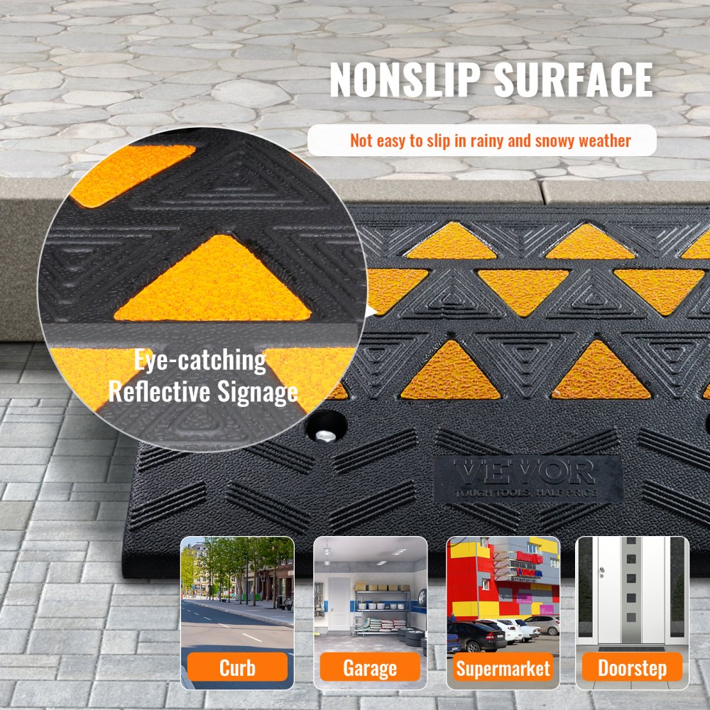 VEVOR 1x Threshold Ramp Solid Rubber Door Threshold Ramp Max. Load Capacity up to 15 tons Curb Ramp 49.1x37x15.2cm Wheelchair Ramp Access Ramp Rubber Ramp Suitable for uneven ground and curbs