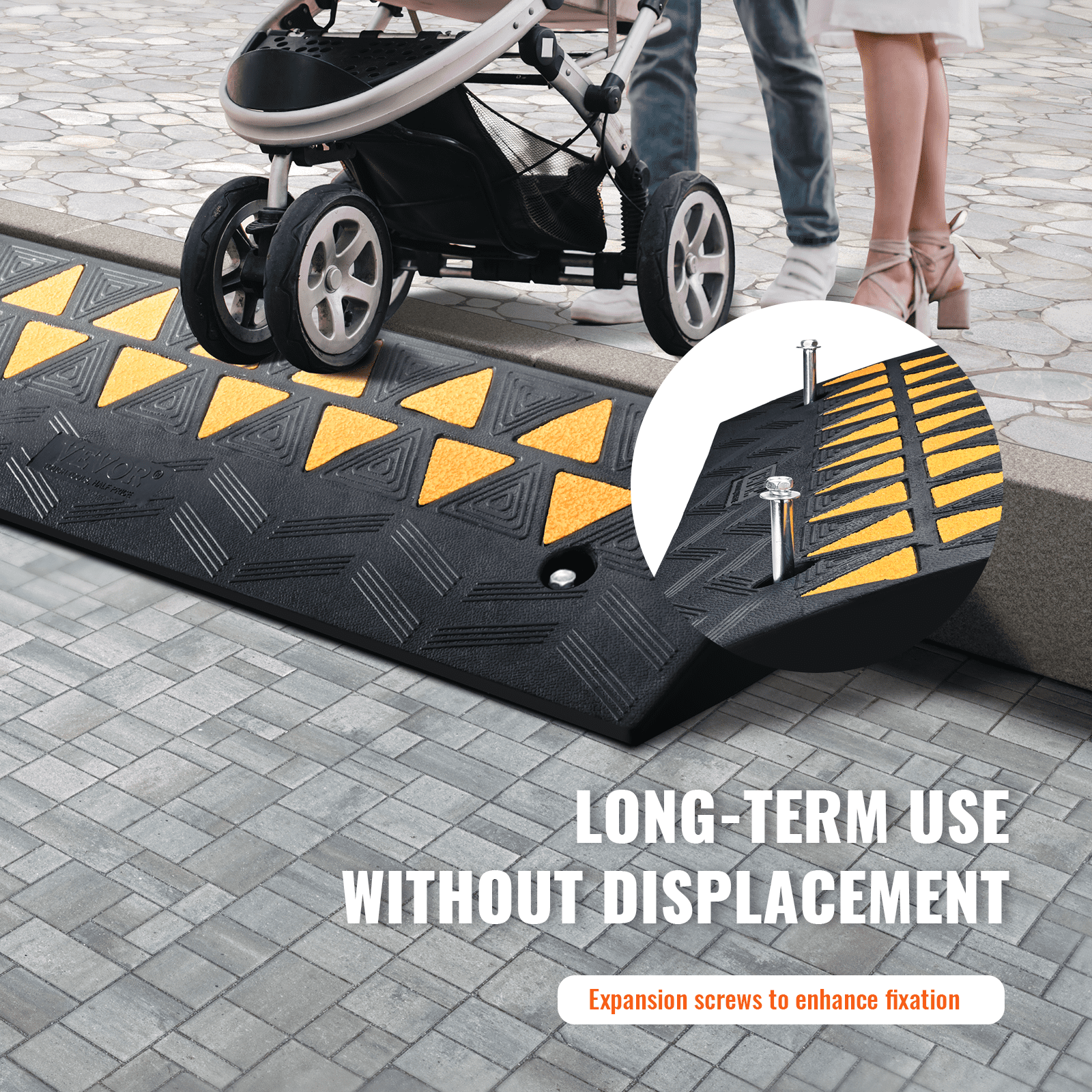 VEVOR Threshold Ramp, Solid Rubber, Door Threshold Ramp, Max. Load Capacity up to 15 Tons, Curb Ramp, 100x25x9.4cm, Wheelchair Ramp, Access Ramp, Rubber Ramp, Suitable for Uneven Ground and Curbs