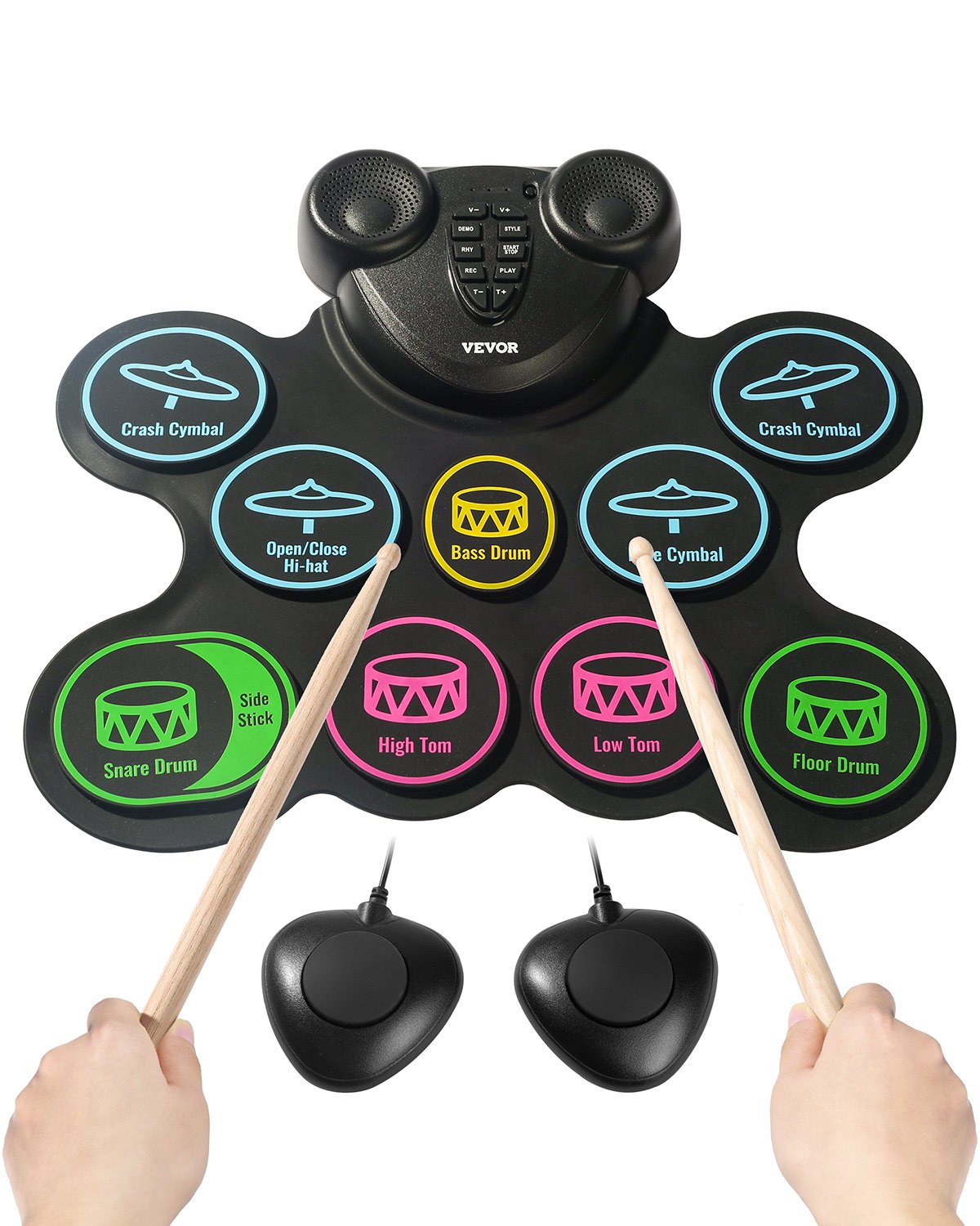 VEVOR Electronic Drum Set, 9 Pads, with Headphone Jack, Dual Pedals, Drumsticks, Integrated Dual Speakers, MIDI, Portable Instrument Toy for Children Ages 3 and Up