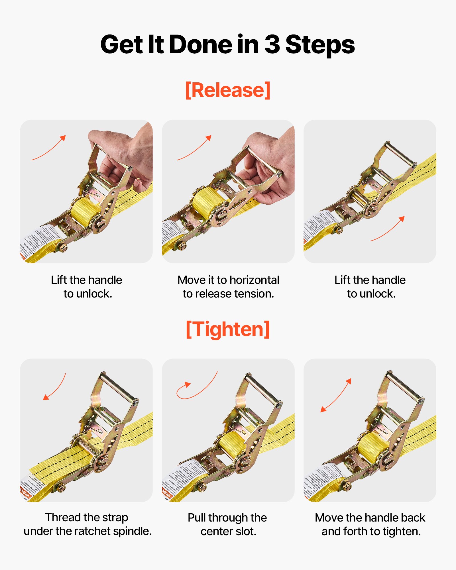 VEVOR Ratchet Straps, 38.1 mm x 6.1 m, Heavy Duty Tie Down Straps with Double J Hook, 2000 kg Break Strength, Carry Bag, Tie Down Ratcheting for Moving, Trailers, Motorcycles, Kayaks, Car Roof, 4 Pack