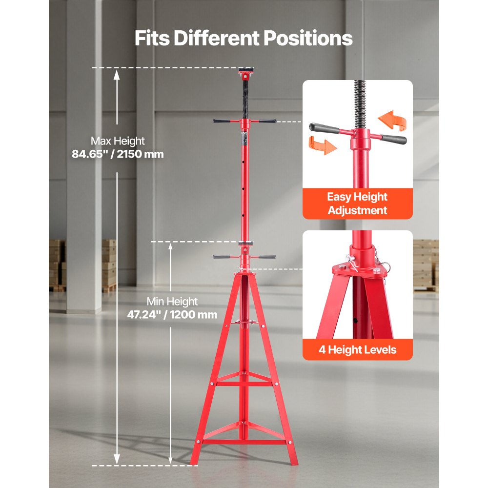 VEVOR Soporte de Elevación Inferior Capacidad de 2 t, Soporte para Debajo del Polipasto Elevación de 120-215 cm, Altura Ajustable en 4 Niveles, Acero al Carbono de Alta Resistencia para Garajes