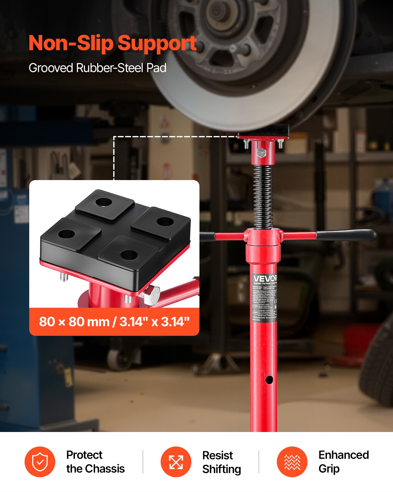 VEVOR Soporte de Elevación Inferior Capacidad de 2 t, Soporte para Debajo del Polipasto Elevación de 120-215 cm, Altura Ajustable en 4 Niveles, Acero al Carbono de Alta Resistencia para Garajes