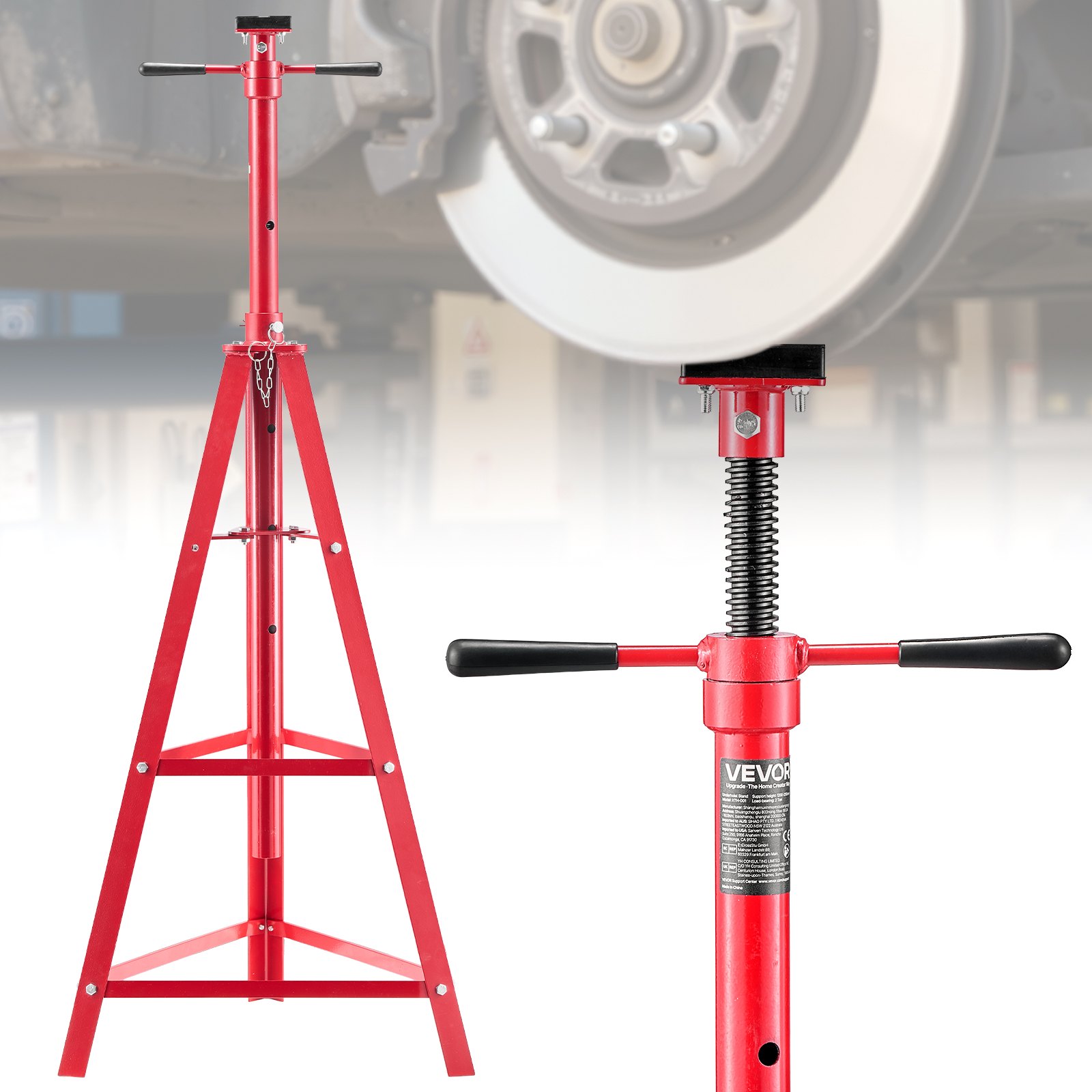 VEVOR Soporte de Elevación Inferior Capacidad de 2 t, Soporte para Debajo del Polipasto Elevación de 120-215 cm, Altura Ajustable en 4 Niveles, Acero al Carbono de Alta Resistencia para Garajes