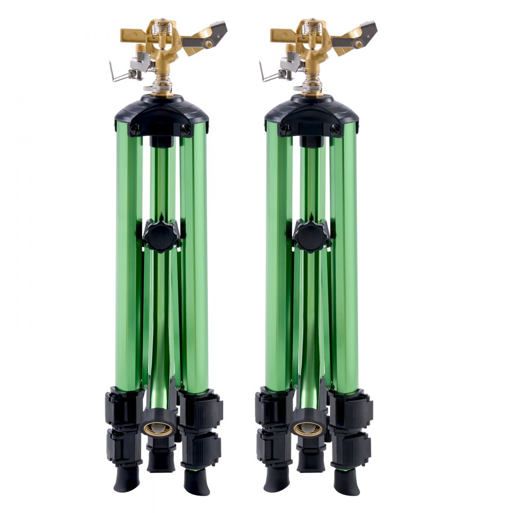 VEVOR 2 PCS Aspersor de Impacto Sobre Base de Trípode Aspersores de Trípode de Altura Ajustable con Cabezal de Latón y Conector de G3/4", Aspersor de Riego de Cobertura de Área Grande de 360°, Verde