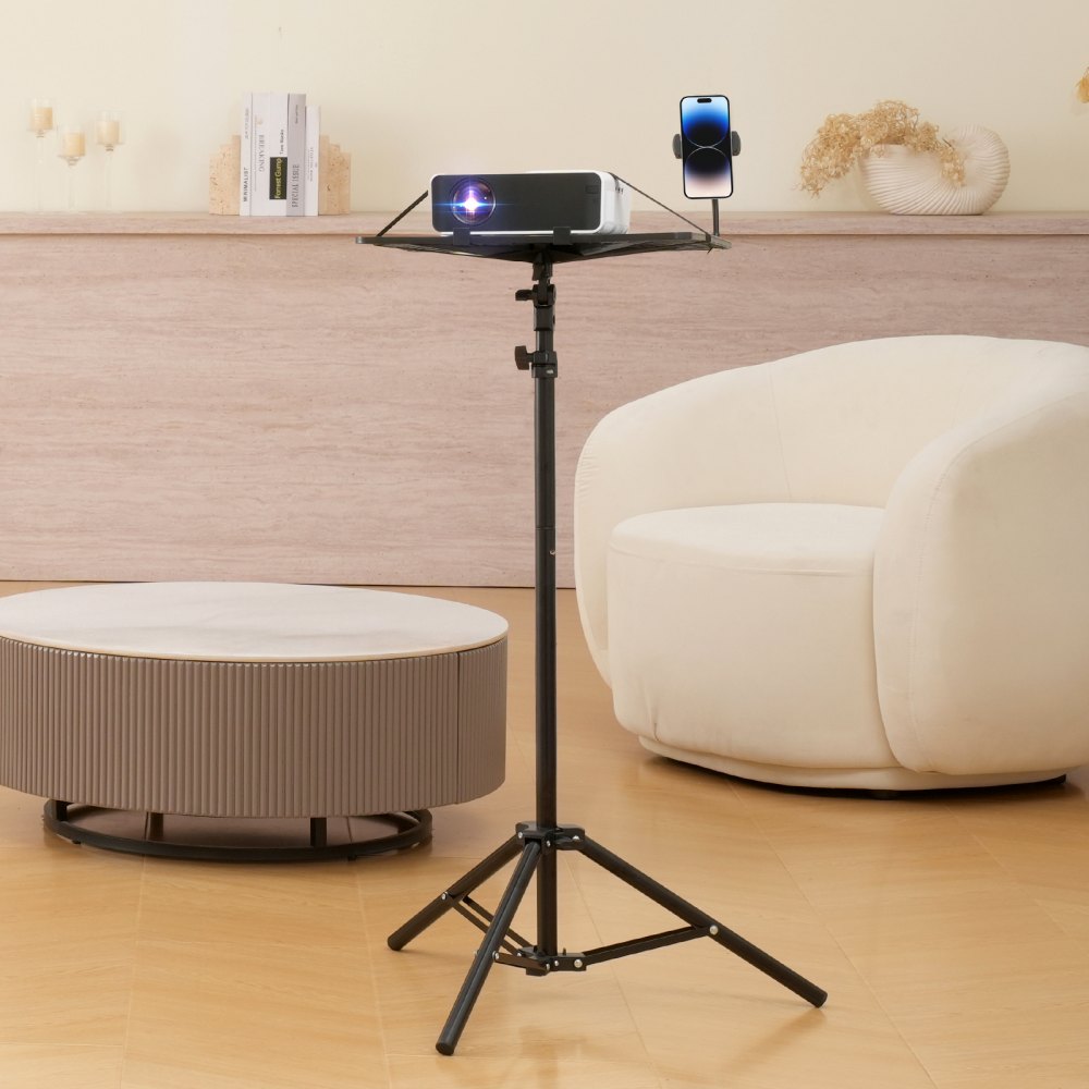 VEVOR Soporte para Proyector, Trípode para Computadora Portátil con Bandeja y Soporte para Teléfono con Cuello de Cisne Altura Ajustable de 685-1600 mm para Películas al Aire Libre, Hogar, Oficina