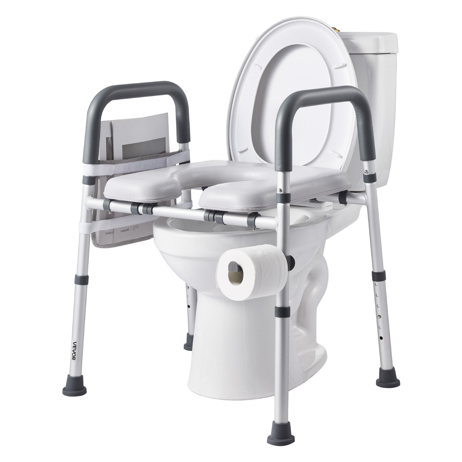 VEVOR Elevador de Inodoro, Altura y Anchura Ajustables 69-79 cm/52-62 cm, con Reposabrazos, Capacidad de Peso de 181 kg y 4 Patas, para Personas Mayores, Personas con Discapacidad y Embarazadas
