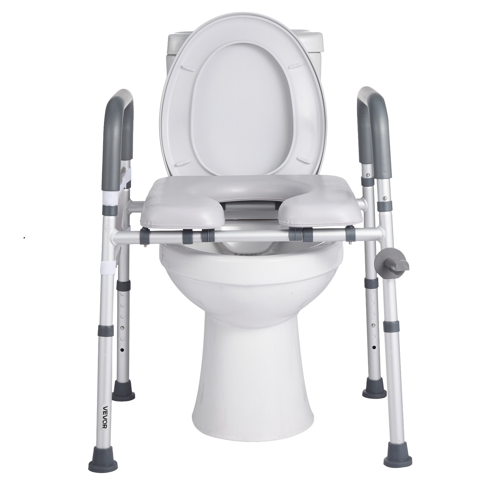 VEVOR Elevador de Inodoro, Altura y Anchura Ajustables 69-79 cm/52-62 cm, con Reposabrazos, Capacidad de Peso de 181 kg y 4 Patas, para Personas Mayores, Personas con Discapacidad y Embarazadas