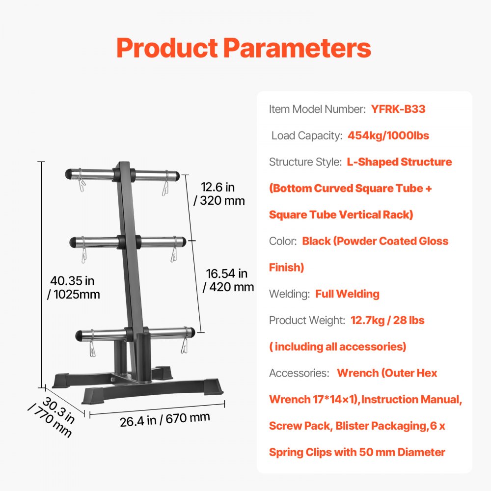 VEVOR Soporte para Discos de Pesas, Estructura en Forma de L, Carga de 454 kg, Soporte para Almacenar Discos de Pesas Estándar, Soporte para Barras de Gimnasio en Casa, Negro, 770 x 670 x 1025 mm
