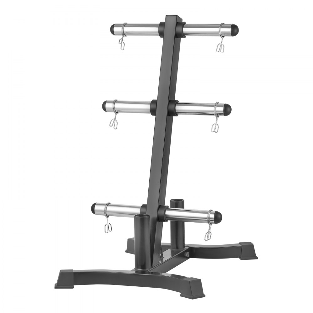 VEVOR Soporte para Discos de Pesas, Estructura en Forma de L, Carga de 454 kg, Soporte para Almacenar Discos de Pesas Estándar, Soporte para Barras de Gimnasio en Casa, Negro, 770 x 670 x 1025 mm