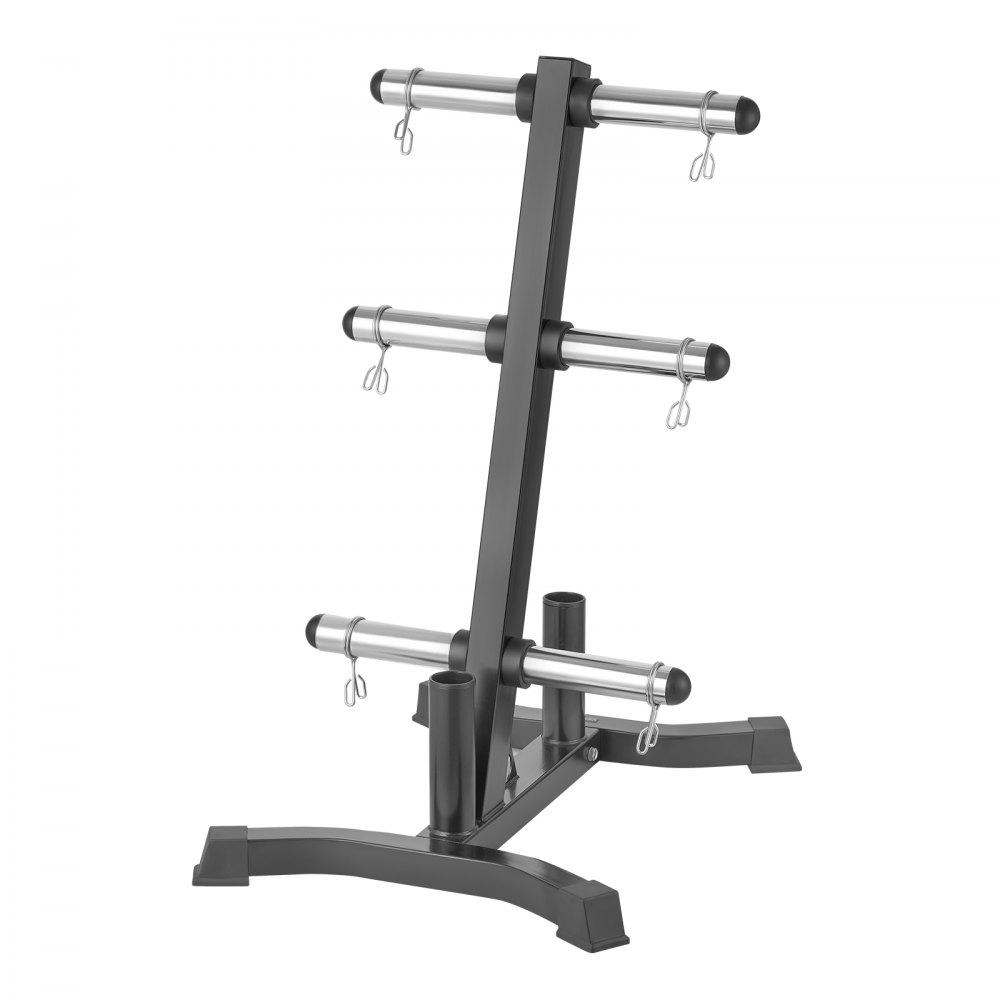 VEVOR Soporte para Discos de Pesas, Estructura en Forma de L, Carga de 454 kg, Soporte para Almacenar Discos de Pesas Estándar, Soporte para Barras de Gimnasio en Casa, Negro, 770 x 670 x 1025 mm