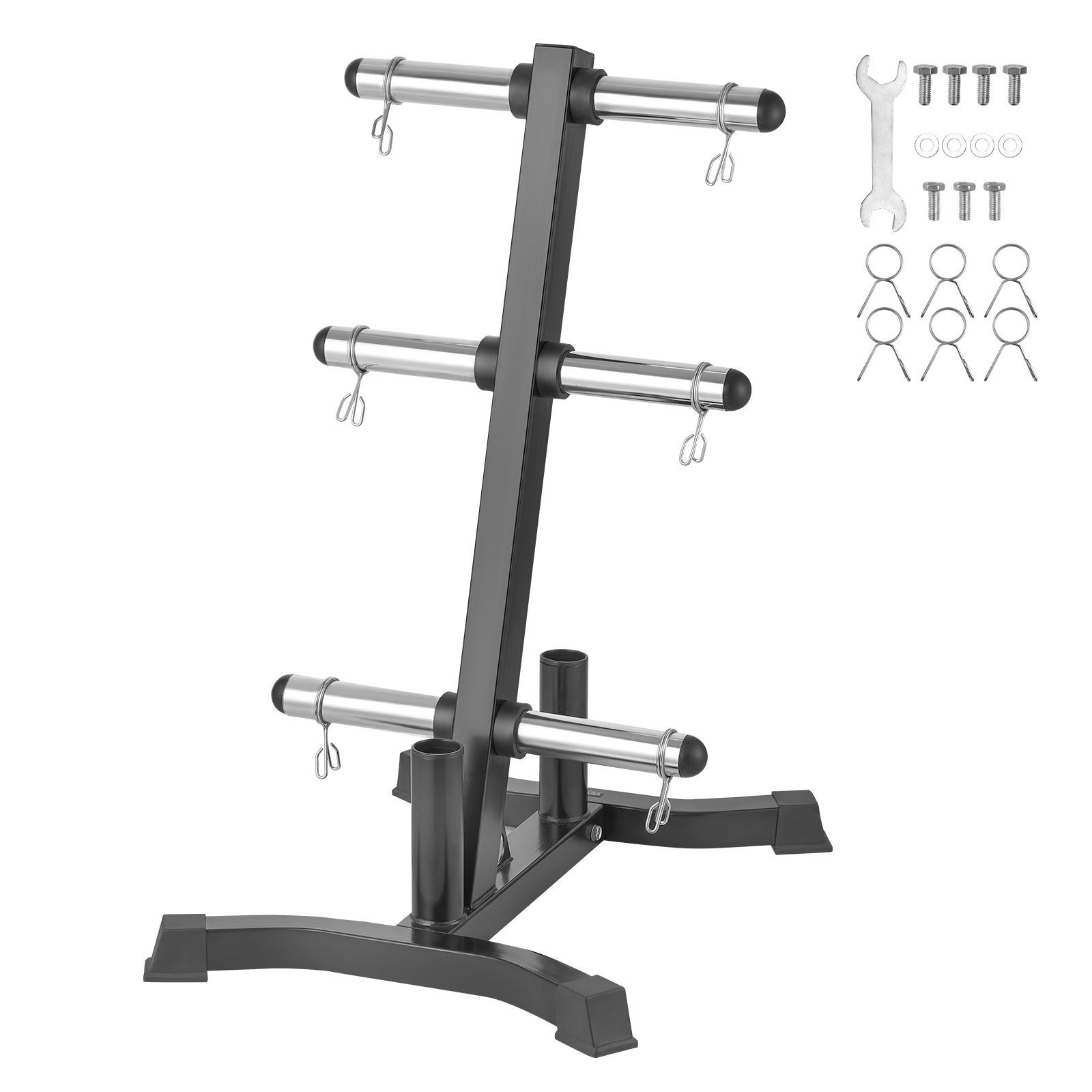 VEVOR Soporte para Discos de Pesas, Estructura en Forma de L, Carga de 454 kg, Soporte para Almacenar Discos de Pesas Estándar, Soporte para Barras de Gimnasio en Casa, Negro, 770 x 670 x 1025 mm