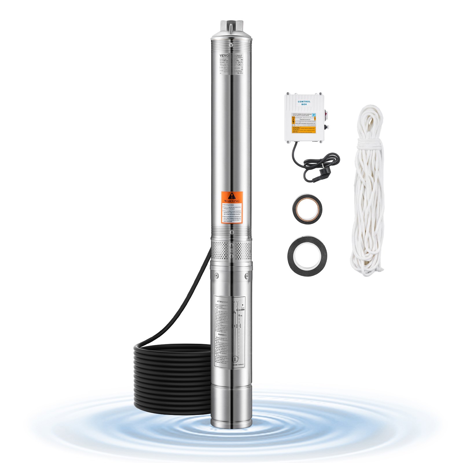 VEVOR Bomba Sumergible para Pozos Profundos con cable de 20 m, Caja de Control Externa Potencia de Entrada 1100 W Caudal de 65 L/min, Altura de Elevación de 85 m para Riego Industrial y Uso Doméstico