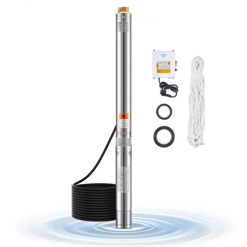 VEVOR Bomba Sumergible para Pozos Profundos con cable de 20 m, Caja de Control Externa Potencia de Salida 550 W Caudal de 100 L/min, Altura de Elevación de 53 m para Riego Industrial y Uso Doméstico