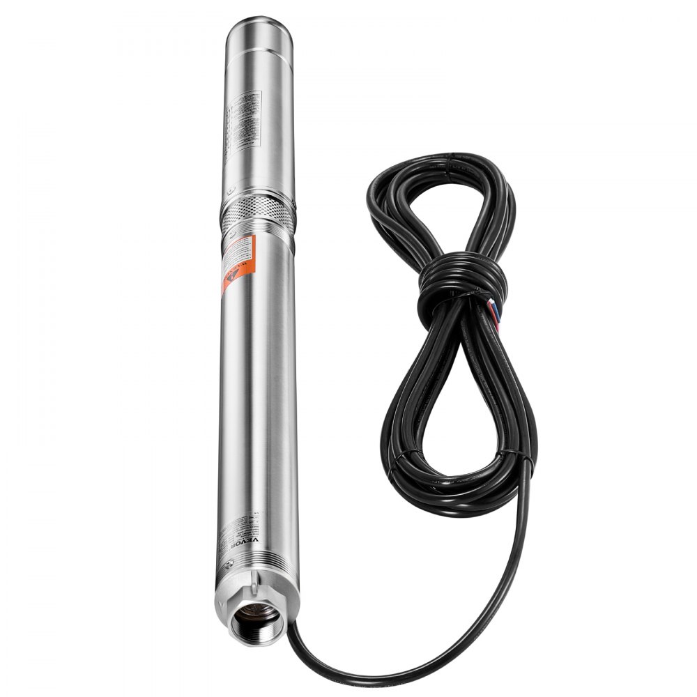 VEVOR Bomba Sumergible para Pozos Profundos con cable de 20 m, Caja de Control Externa Potencia de Entrada 910 W Caudal de 100 L/min, Altura de Elevación de 53 m para Riego Industrial y Uso Doméstico