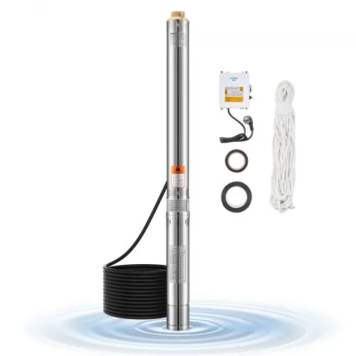 VEVOR Bomba Sumergible para Pozos Profundos con cable de 20 m, Caja de Control Externa Potencia de Salida 550 W Caudal de 65 L/min, Altura de Elevación de 64 m para Riego Industrial y Uso Doméstico