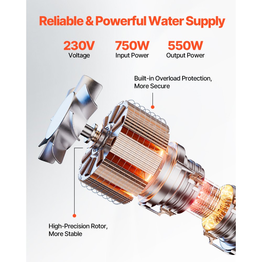 VEVOR Bomba Sumergible para Pozos Profundos con cable de 20 m, Caja de Control Externa Potencia de Entrada 750 W Caudal de 65 L/min, Altura de Elevación de 64 m para Riego Industrial y Uso Doméstico