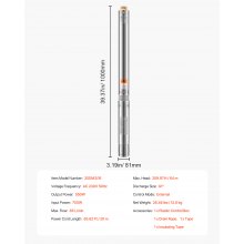 VEVOR Bomba Sumergible para Pozos Profundos Altura de Elevación de 64 m 65 L/min