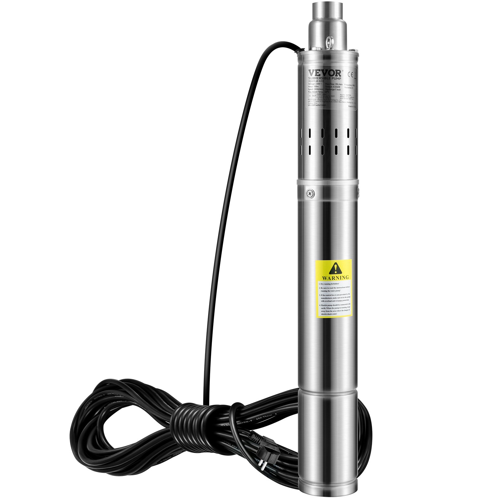 VEVOR Bomba de Pozo Profundo Motor de 550 W Bomba Sumergible para Pozo 230 V 50 Hz Bomba de Agua Sumergible para Pozos Flujo Máximo de 35 L/min Bomba para Pozos para Tierras de Cultivo Fábricas Minas
