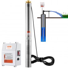 VEVOR Bomba Sumergible Para Pozos Profundos, 1500 W De Potencia, 9,8 M³/h De Caudal Máximo, 108 M De Altura Máxima, Bomba De Agua De Acero Inoxidable, Resistente Al Agua Ip68, Con Caja De Control Externa Para Uso Industrial, Agrícola O Doméstico