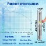 VEVOR Deep Well Submersible Pump, 750W 230V/50Hz, 100L/min 66 m Head Sand Resistant <5%, 20 m Electric Cord, 7.6 cm Stainless Steel Water Pumps for Industrial, Irrigation & Home Use, IP68 Waterproof