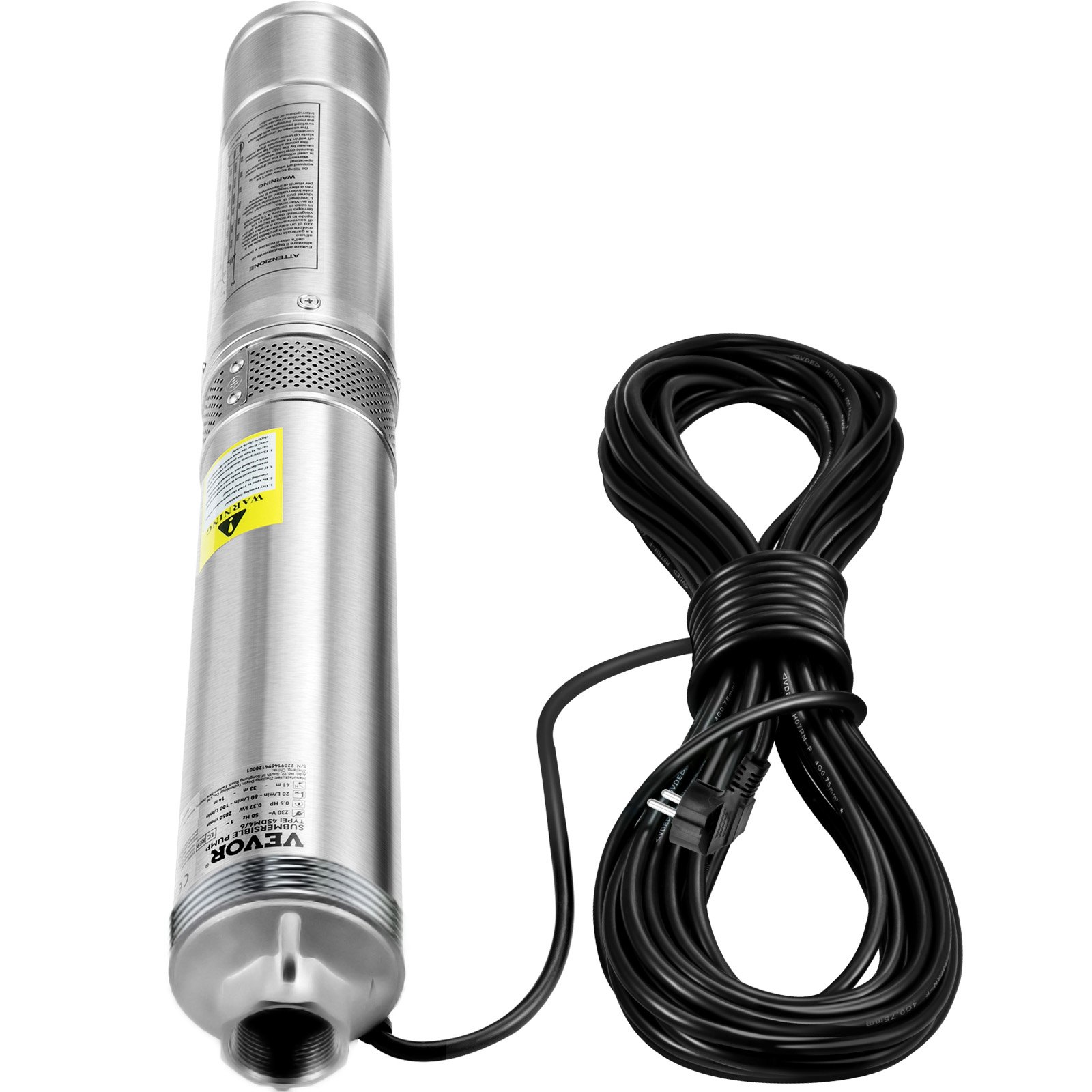 VEVOR Bomba de Pozo Profundo Motor de 750 W Bomba Sumergible para Pozo 230 V 50 Hz Bomba de Agua Sumergible para Pozos Flujo Máximo de 100 L/min Bomba para Pozos para Tierras de Cultivo Fábricas Minas