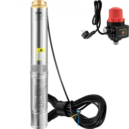 VEVOR Bomba de Pozo Profundo Motor de 550 W Bomba Sumergible para Pozo 230 V 50 Hz Bomba de Agua Sumergible para Pozos Flujo Máximo de 50 L/min con Interruptor Automático para Tierras de Cultivo Minas