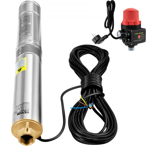 VEVOR Bomba de Pozo Profundo Motor de 550 W Bomba Sumergible para Pozo 230 V 50 Hz Bomba de Agua Sumergible para Pozos Flujo Máximo de 50 L/min con Interruptor Automático para Tierras de Cultivo Minas
