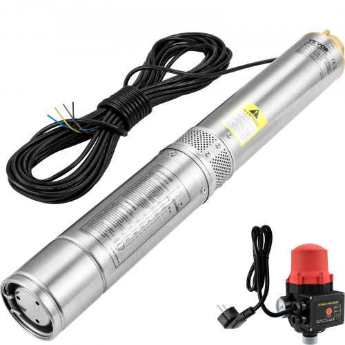 VEVOR Bomba de Pozo Profundo Motor de 750 W Bomba Sumergible para Pozo 230V 50Hz Bomba de Agua Sumergible para Pozos Flujo Máximo de 105 L/min con Interruptor Automático para Tierras de Cultivo Minas