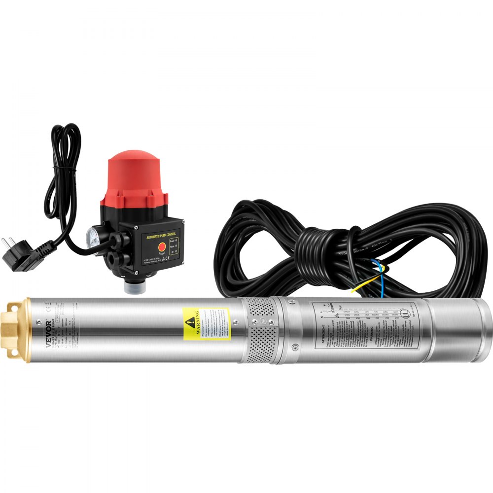 VEVOR Bomba de Pozo Profundo Motor de 750 W Bomba Sumergible para Pozo 230V 50Hz Bomba de Agua Sumergible para Pozos Flujo Máximo de 105 L/min con Interruptor Automático para Tierras de Cultivo Minas