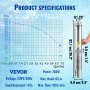 VEVOR 3.5" Deep Well Pump 750W Well Pump 105L/min Submersible Pump Max. Delivery Head 62m Pipe Pump 230V 50Hz Sand Pump IP68 Water Pump 11 Impeller Stages Pump Ideal for Irrigation or Water Supply