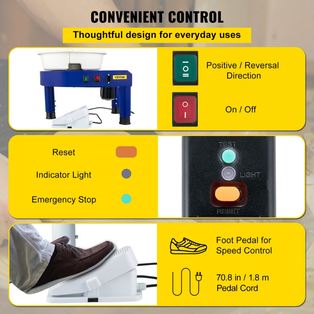 VEVOR Máquina Eléctrica de Cerámica con 16 Herramienta de Modelado, 14 pulgadas de Tamaño del Tocadisco, Máquina de Rueda de Cerámica 0-300r/min, 65x42x42cm Máquina de Formación de Cerámica Azul