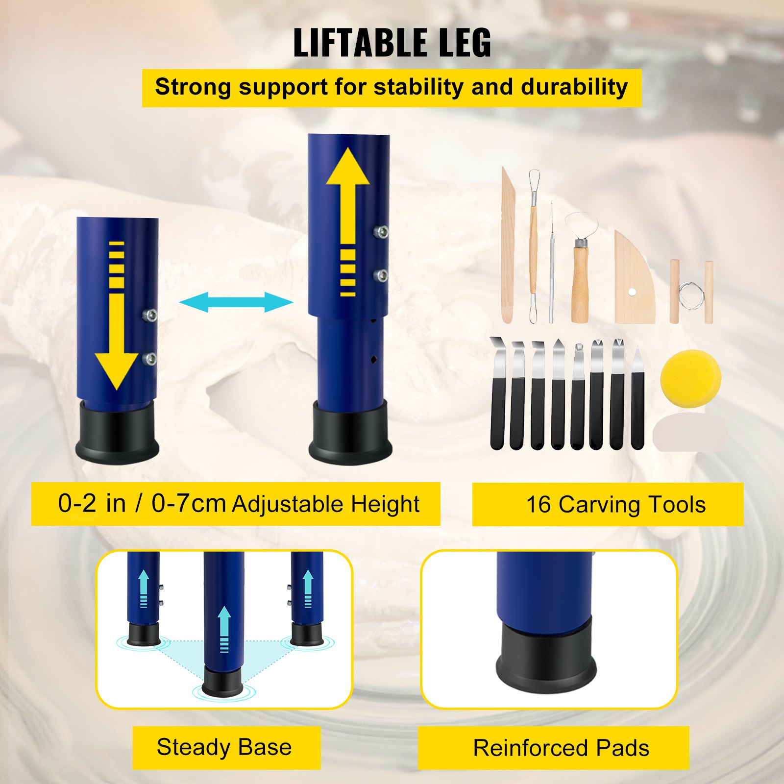 VEVOR Máquina Eléctrica de Cerámica con 16 Herramienta de Modelado, 14 pulgadas de Tamaño del Tocadisco, Máquina de Rueda de Cerámica 0-300r/min, 65x42x42cm Máquina de Formación de Cerámica Azul