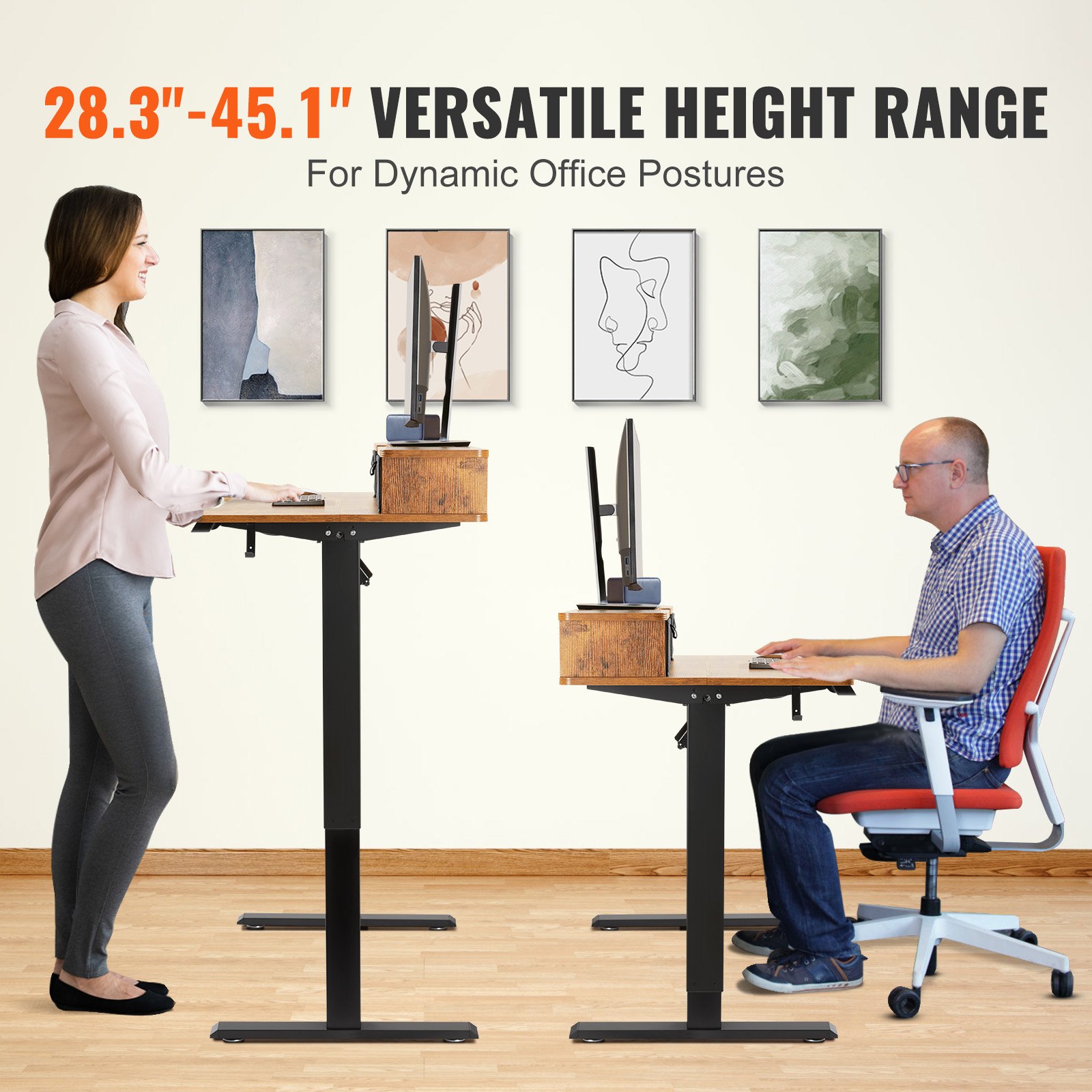 VEVOR Escritorio de Pie de Altura Ajustable 0,72-1,1 m Mesa Elevable de 2 Capas de 1,2 x 0,6 m Escritorio Eléctrico de Pie Elevación de 15,4 mm/s Estructura Metálica Carga de 82 kg para Hogar Oficina