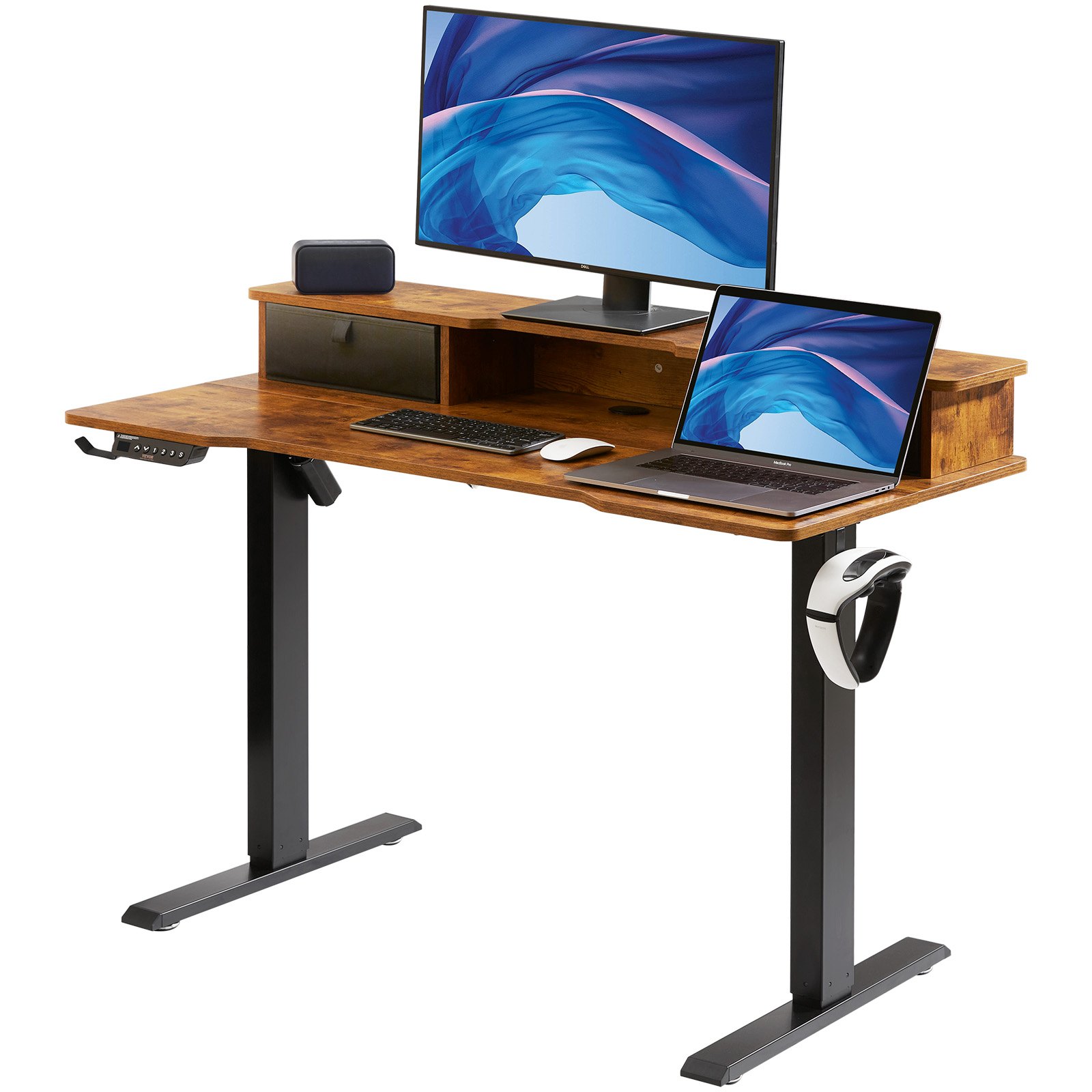 VEVOR Escritorio de Pie de Altura Ajustable 0,72-1,1 m Mesa Elevable de 2 Capas de 1,2 x 0,6 m Escritorio Eléctrico de Pie Elevación de 15,4 mm/s Estructura Metálica Carga de 82 kg para Hogar Oficina