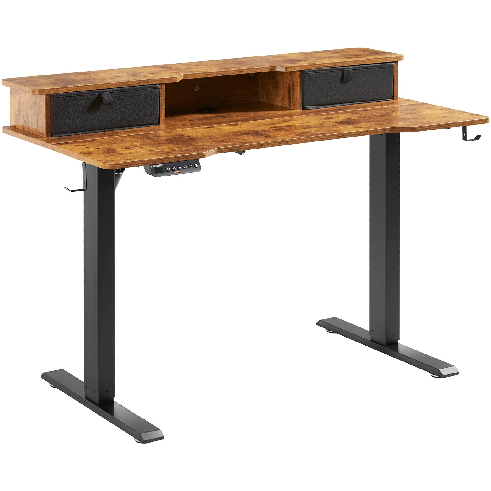 VEVOR Escritorio de Pie de Altura Ajustable 0,72-1,1 m Mesa Elevable de 2 Capas de 1,2 x 0,6 m Escritorio Eléctrico de Pie Elevación de 15,4 mm/s Estructura Metálica Carga de 82 kg para Hogar Oficina
