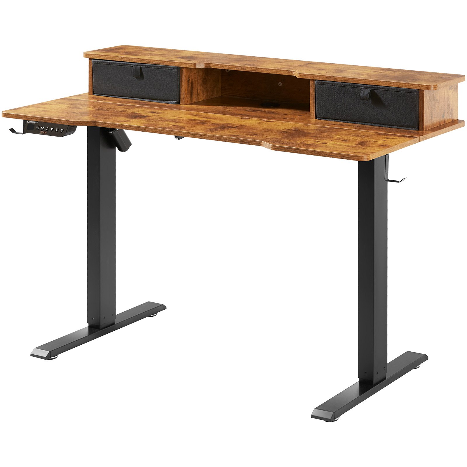 VEVOR Escritorio de Pie de Altura Ajustable 0,72-1,1 m Mesa Elevable de 2 Capas de 1,2 x 0,6 m Escritorio Eléctrico de Pie Elevación de 15,4 mm/s Estructura Metálica Carga de 82 kg para Hogar Oficina