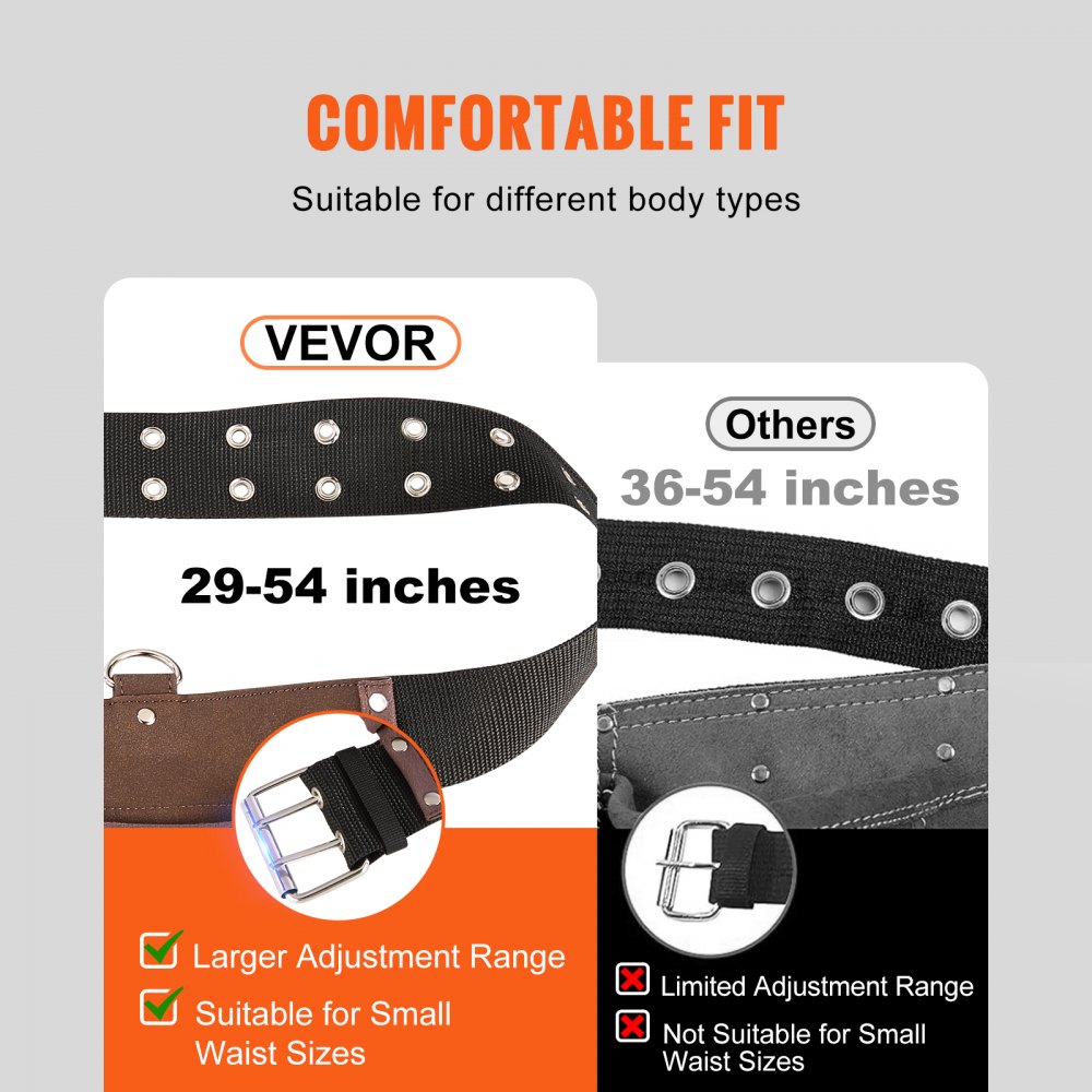 VEVOR Cinturón de Herramientas 13 Bolsillos Cintura Ajustable 73,6-137,2 cm con 2 Trabillas para Martillo Bolsa de Herramientas para Electricista, Carpintero, Mantenimiento, Construcción, Marrón