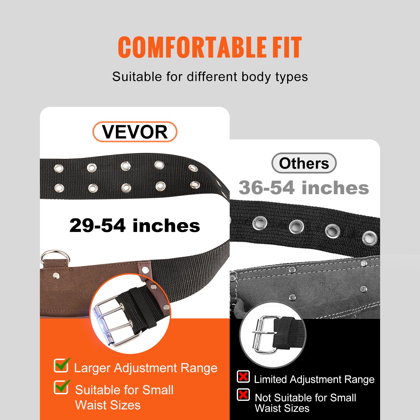 VEVOR Cinturón de Herramientas 13 Bolsillos Cintura Ajustable 73,6-137,2 cm con 2 Trabillas para Martillo Bolsa de Herramientas para Electricista, Carpintero, Mantenimiento, Construcción, Marrón