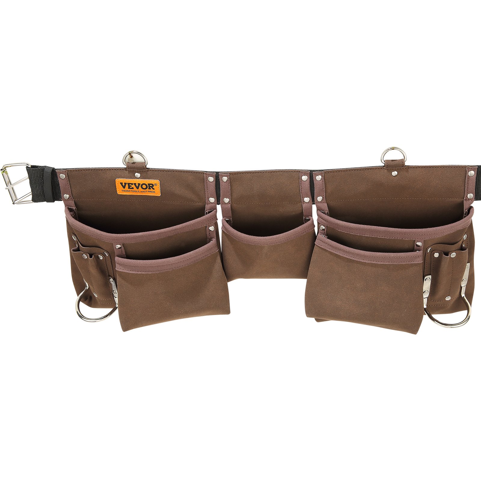 VEVOR Cinturón de Herramientas 13 Bolsillos Cintura Ajustable 73,6-137,2 cm con 2 Trabillas para Martillo Bolsa de Herramientas para Electricista, Carpintero, Mantenimiento, Construcción, Marrón